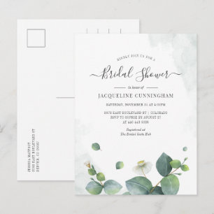 Invitation Carte Postale Fête des mariées Eucalyptus Script de verdure Succ