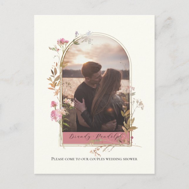 Invitation Carte Postale Fête des mariées Fleur sauvage Arch Photo personna (Devant)