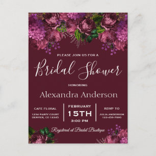 Invitation Carte Postale Fête des mariées Floral Marsala Bourgogne Invitati