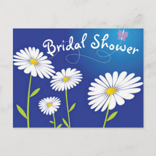 Invitation Carte Postale Fête des mariées florale Bleu marais blanc