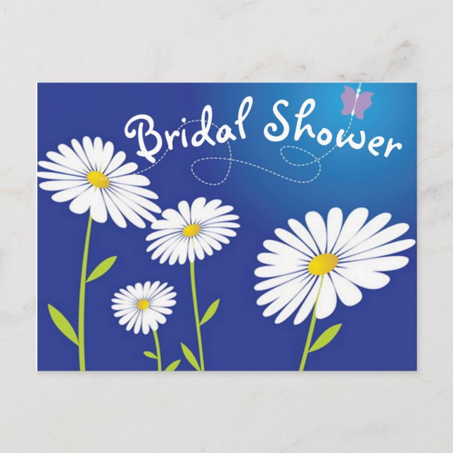 Invitation Carte Postale Fête des mariées florale Bleu marais blanc (Devant)
