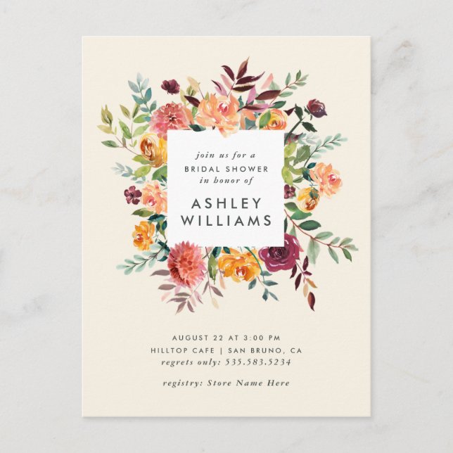 Invitation Carte Postale Fête des mariées florale Blush & Burgundy Marsala (Devant)