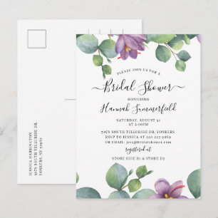 Invitation Carte Postale Fête des mariées florale Eucalyptus Vert