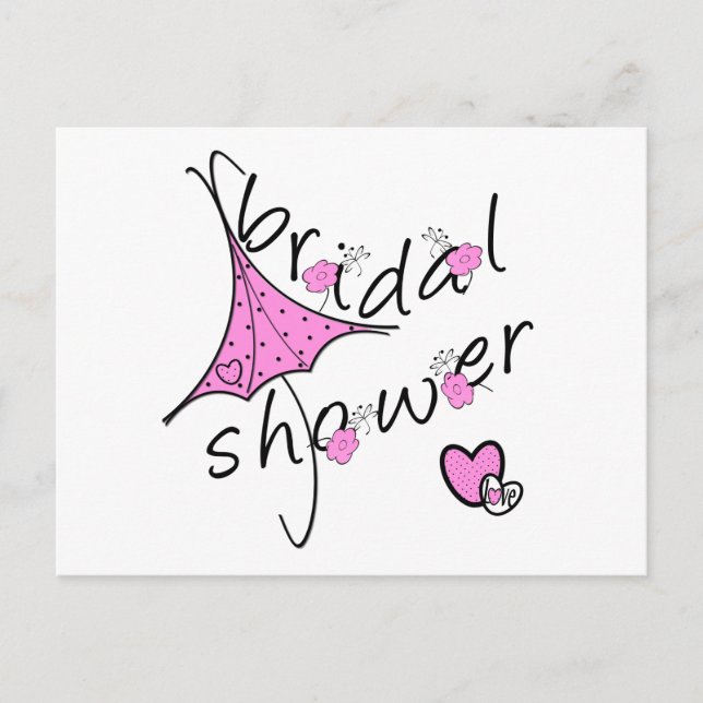 Invitation Carte Postale Fête des mariées parapluie rose (Devant)