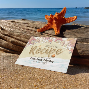 Invitation Carte Postale Fête des mariées Recette été Sandy Beach Starfish