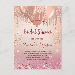 Invitation Carte Postale Fête des mariées rose or rose parties scintillant 