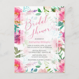 Invitation Carte Postale Fête des mariées Tropical Floral Peony Script