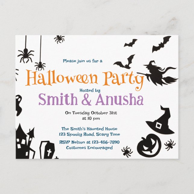 Invitation Carte Postale Fête d'Halloween adulte moderne - Editable Éffraya (Devant)