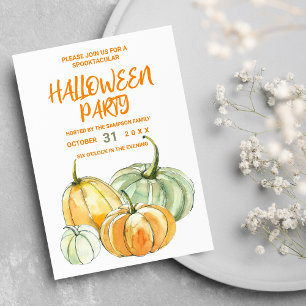 Invitation Carte Postale Fête d'Halloween citrouille à la menthe jaune oran