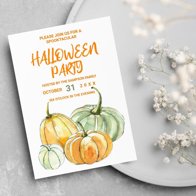 Invitation Carte Postale Fête d'Halloween citrouille à la menthe jaune oran (Orange yellow mint pumpkin Halloween party)