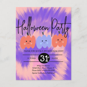 Invitation Carte Postale Fête d'Halloween Tie Dye Citrouille Dessinée à la