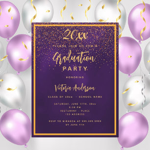 Invitation Carte Postale Fête d'obtention du diplôme confetti d'or violet