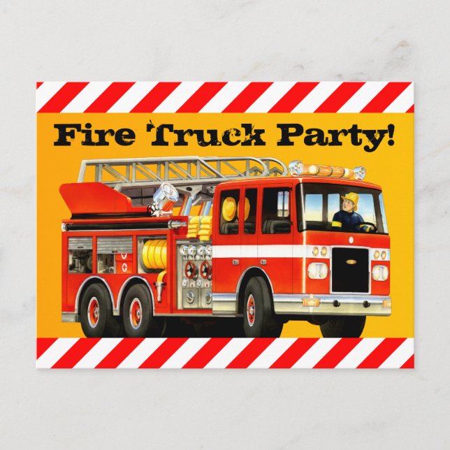Invitation Carte Postale Fête du camion de pompier (Devant)