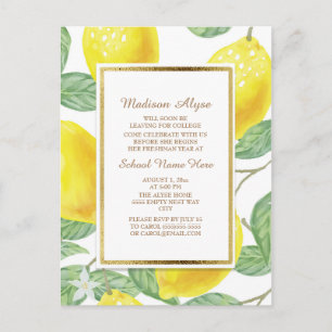 Invitation Carte Postale Fête du Coffre Blanc Feuilles Vertes Citrons Jaune