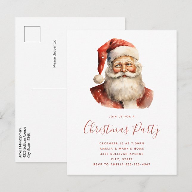 Invitation Carte Postale Fête du Père Noël rétro (Devant / Derrière)