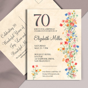 Invitation Carte Postale Fête élégante pour les 70 ans de Wildflower