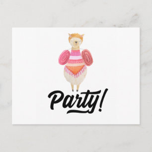 Invitation Carte Postale Fête! Lama à l'aquarelle