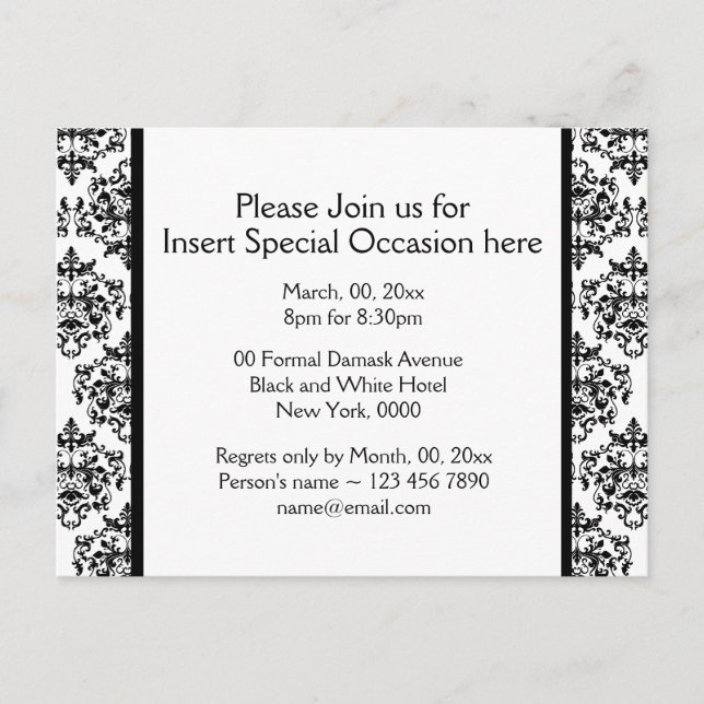 Invitation Carte Postale Fête officielle damas noir rouge blanc (Devant)