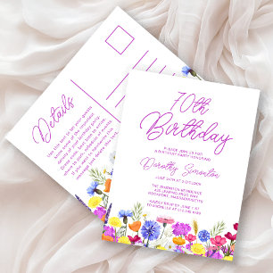 Invitation Carte Postale Fête pour les 70 ans Fleurs sauvages violettes Abo