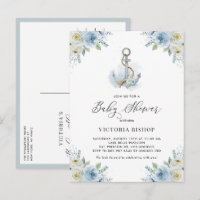 Fête Prénatale Aquarelle Fleur Bleue Ancre Marine