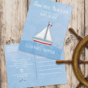 Invitation Carte Postale Fête Prénatale Bateau à Bord C'est un Garçon Liste