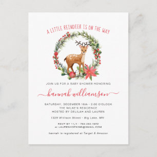 Invitation Carte Postale Fête Prénatale de Noël Bébé Renne Genre Neutre