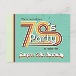Invitation Carte Postale Fête Rétro Rayée des Années 70