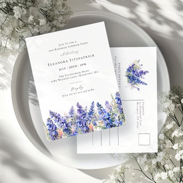 Invitation Carte Postale FÊTE SURPRISE 21 Anniversaire Juillet Fleur de nai (Créateur téléchargé)