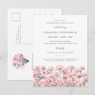 Invitation Carte Postale FÊTE SURPRISE 40e Anniversaire Fleur de Naissance