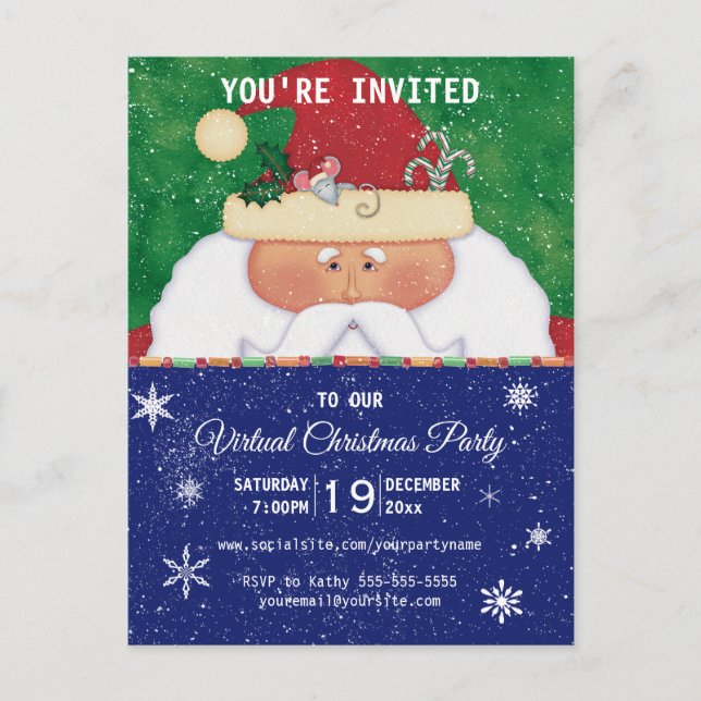 Invitation Carte Postale Fête virtuelle de Noël Père Noël avec la souris (Devant)