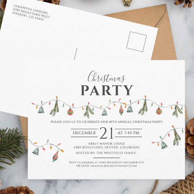 Invitation Carte Postale Fêtes de Noël Fête d'entreprise Moderne Russe (Rustic Christmas Holidays Script Boho Party Invitation Postcard)