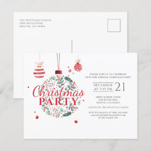Invitation Carte Postale Fêtes de Noël Fête rouge et verte