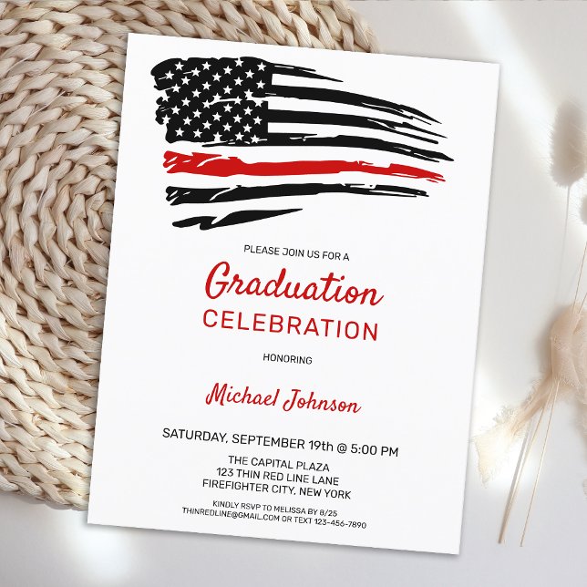 Invitation Carte Postale Feu pompier gradué Mince Red Line Fireman Party (Créateur téléchargé)