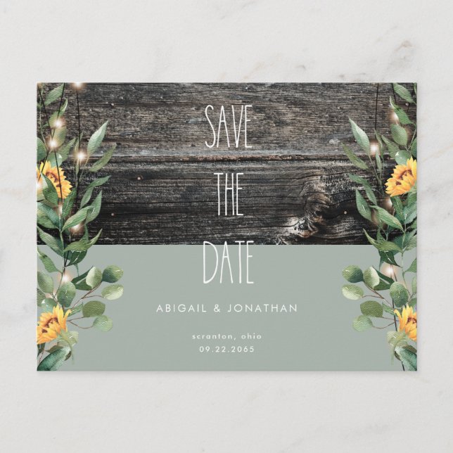 Invitation Carte Postale Feuillage de feuillage rustique Tournesol Date de  (Devant)