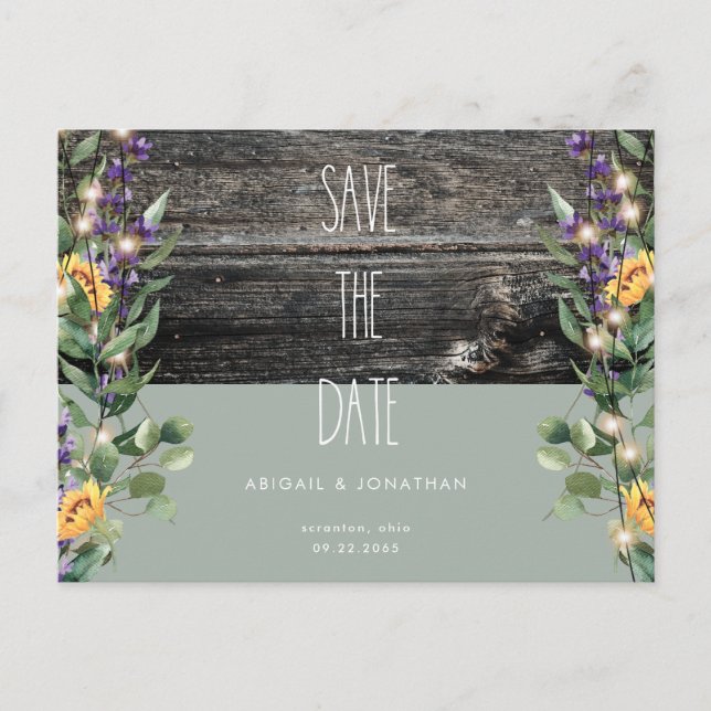 Invitation Carte Postale Feuillage de feuillage rustique Tournesol Enregist (Devant)