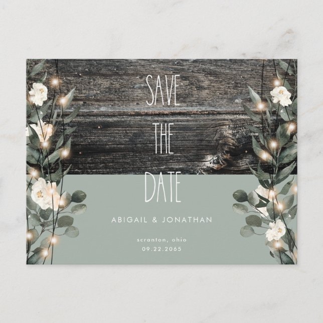Invitation Carte Postale Feuillage rustique Sage Flore blanche Enregistrer  (Devant)