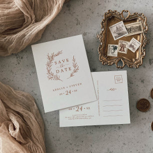 Invitation Carte Postale Feuille minimale   Boho Cream Enregistrer la date