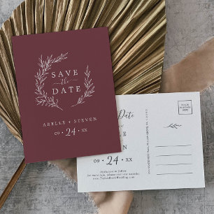 Invitation Carte Postale Feuille minimale   Bourgogne Enregistrer la date