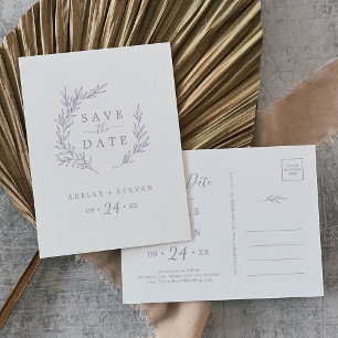 Invitation Carte Postale Feuille minimale   Dusty Purple Enregistrer la dat