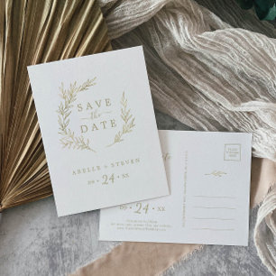 Invitation Carte Postale Feuille minimale Gold Enregistrer la date