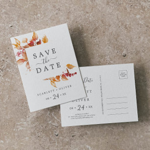 Invitation Carte Postale Feuilles automnales   Blanc & Bourgogne Enregistre