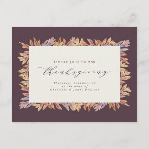 Invitation Carte Postale Feuilles d'automne élégant Thanksgiving
