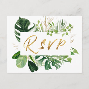 Invitation Carte Postale Feuilles tropicaux Demande de chanson Mariage d'or