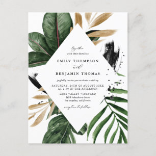 Invitation Carte Postale Feuilles tropicaux Faux Gold Foil Mariage