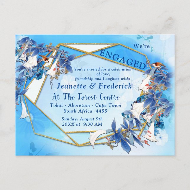 Invitation Carte Postale Fiançailles à fleurs de lune (Devant)