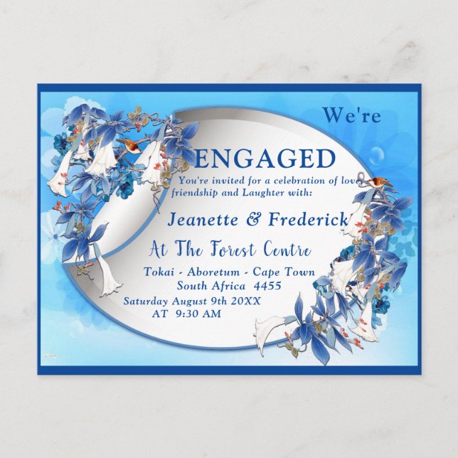 Invitation Carte Postale Fiançailles à fleurs de lune (Devant)