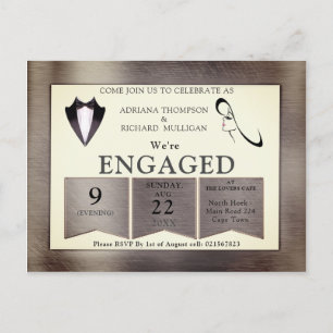 Invitation Carte Postale Fiançailles de design moderne Gold-Silver-Brass