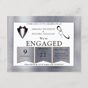 Invitation Carte Postale Fiançailles de design moderne Gold-Silver-Brass