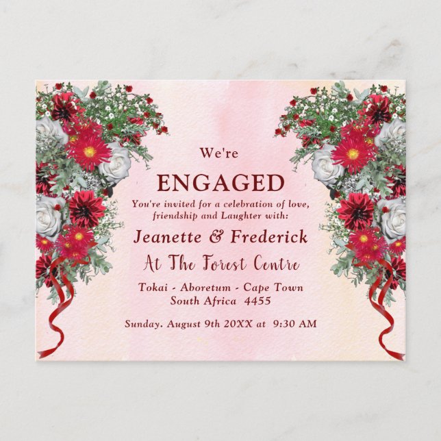 Invitation Carte Postale Fiançailles Feuille Blush, Burgundy et Sage (Devant)