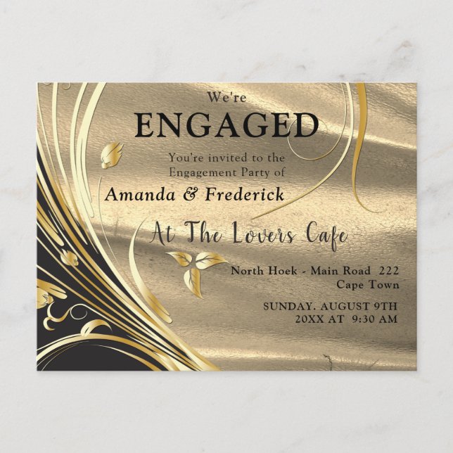 Invitation Carte Postale Fiançailles Gold Satin & Gold (Devant)